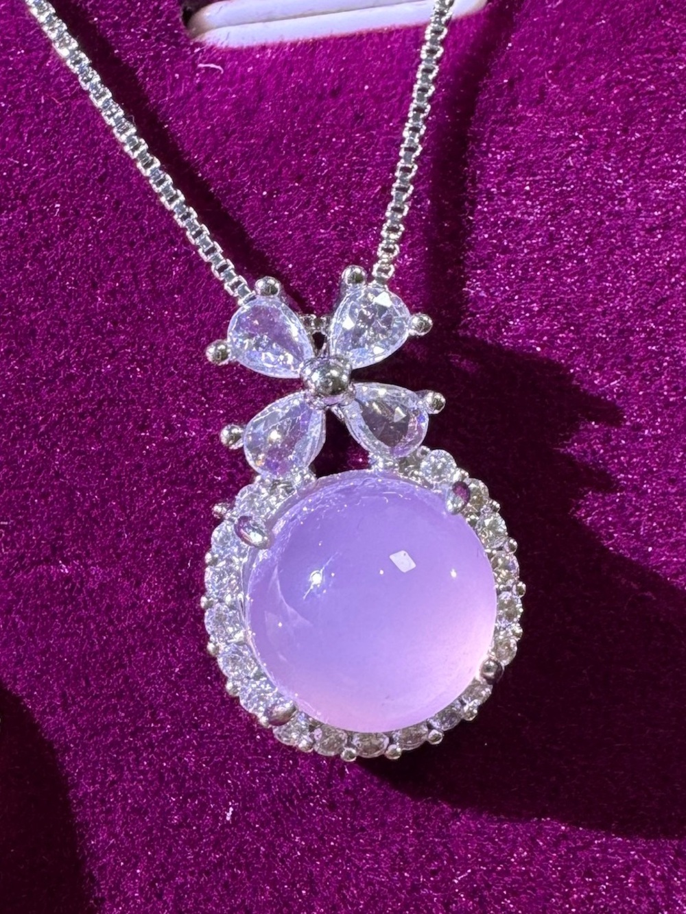 Pink Chalcedony Pendant Necklace with Cubic Zirconia Accents - Women Jewelry